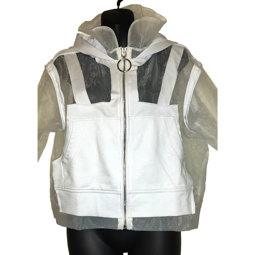 Fashion Nova White Muse Hoodie Sz S Sheer Boxy Jacket Space Futuristic New NWT S - Picture 2 of 16
